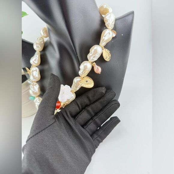 Statement Baroque Pearl Charm Necklace - Bold, Artistic & Unique - Picture 4 of 11